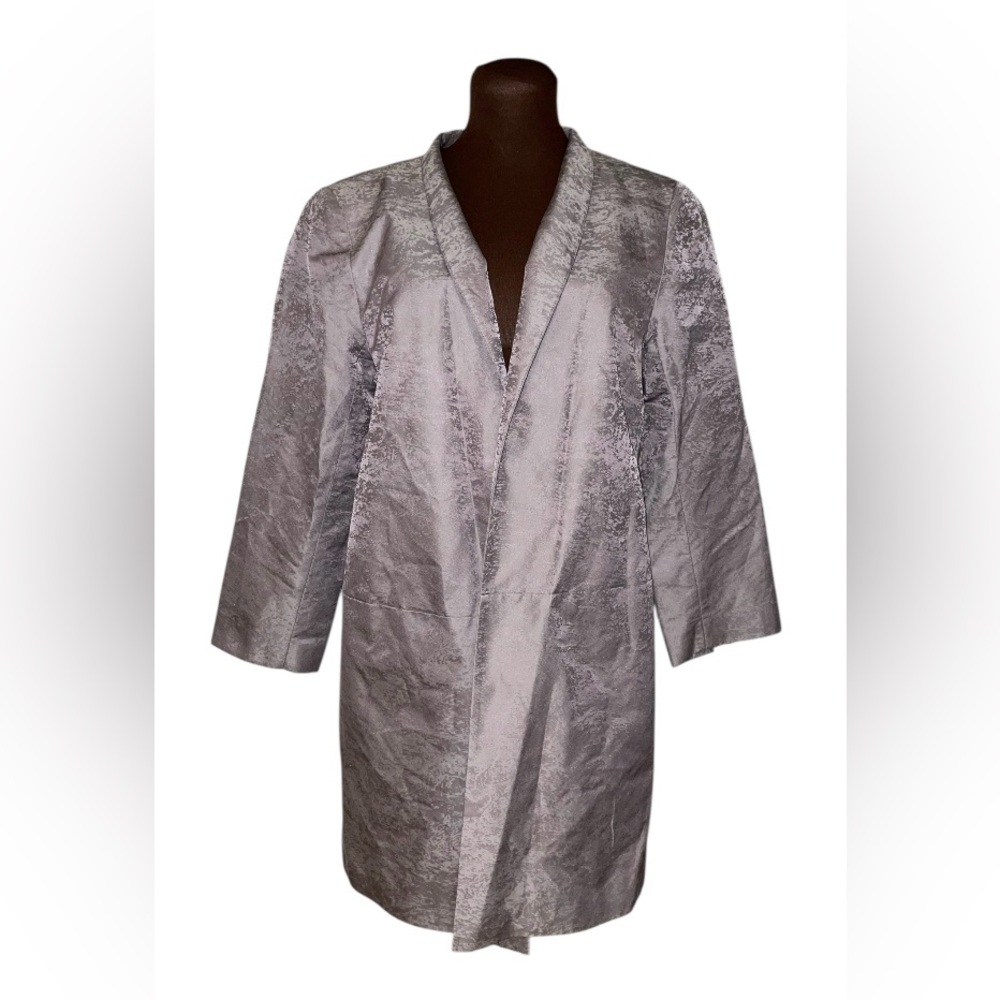 EILEEN FISHER Light Purple Metallic Look Open Front 3/4 Sleeve Longer Jacket Med